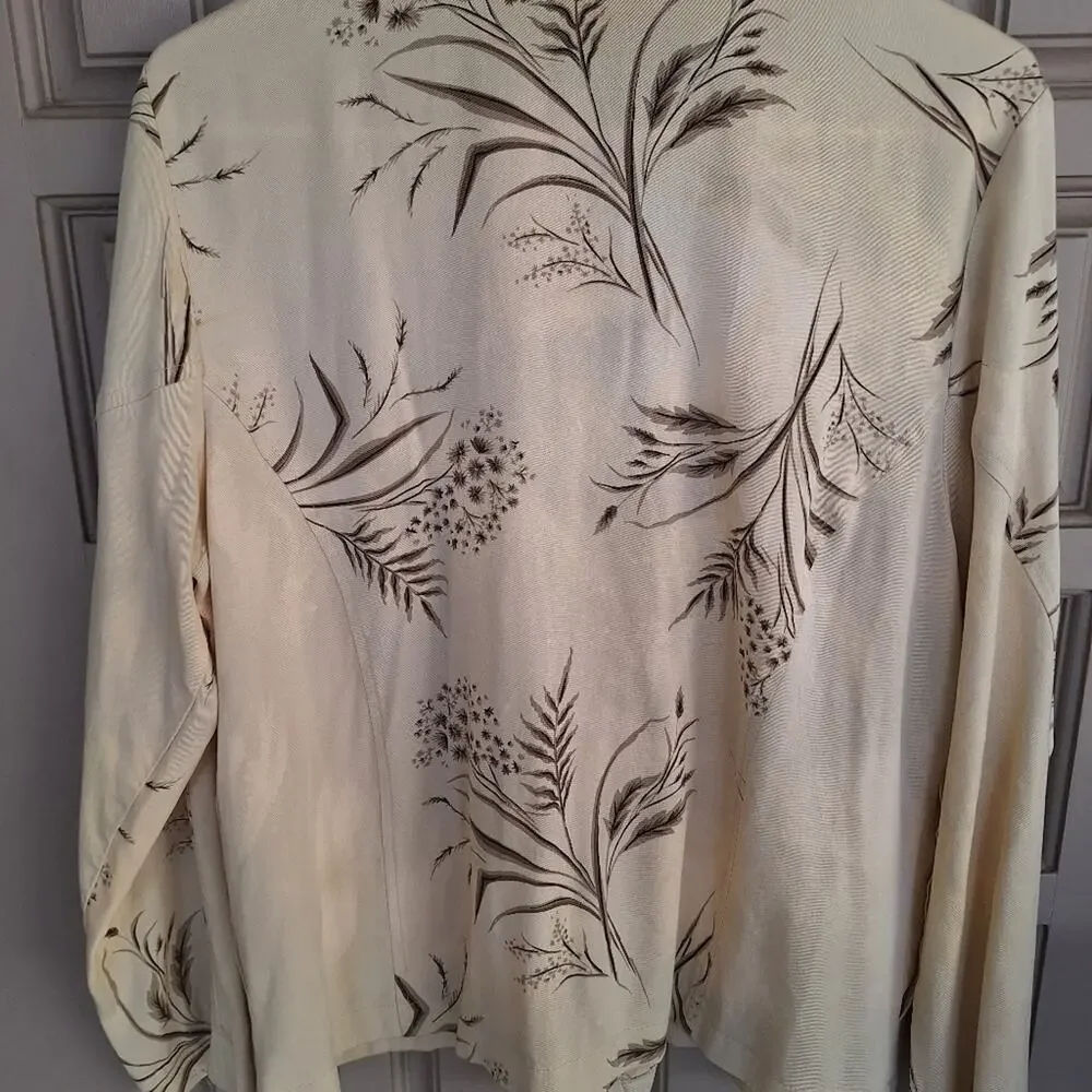 Classic Caribe Floral Beige Women's Jacket SzM Zip Front Pockets Rayon Blend